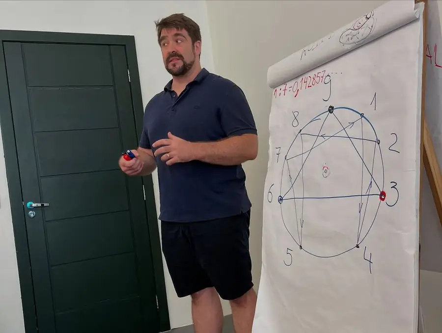 Matthias explicando o Eneagrama em uma aula